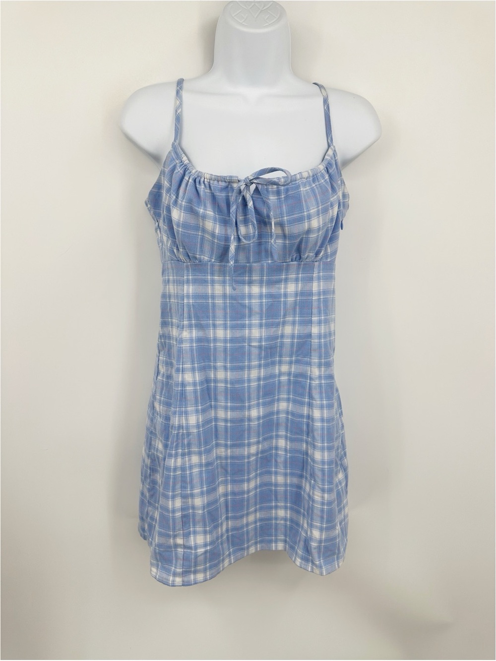 Brandy Melville Blue Plaid Mini Babydoll Dress One Size Coquette